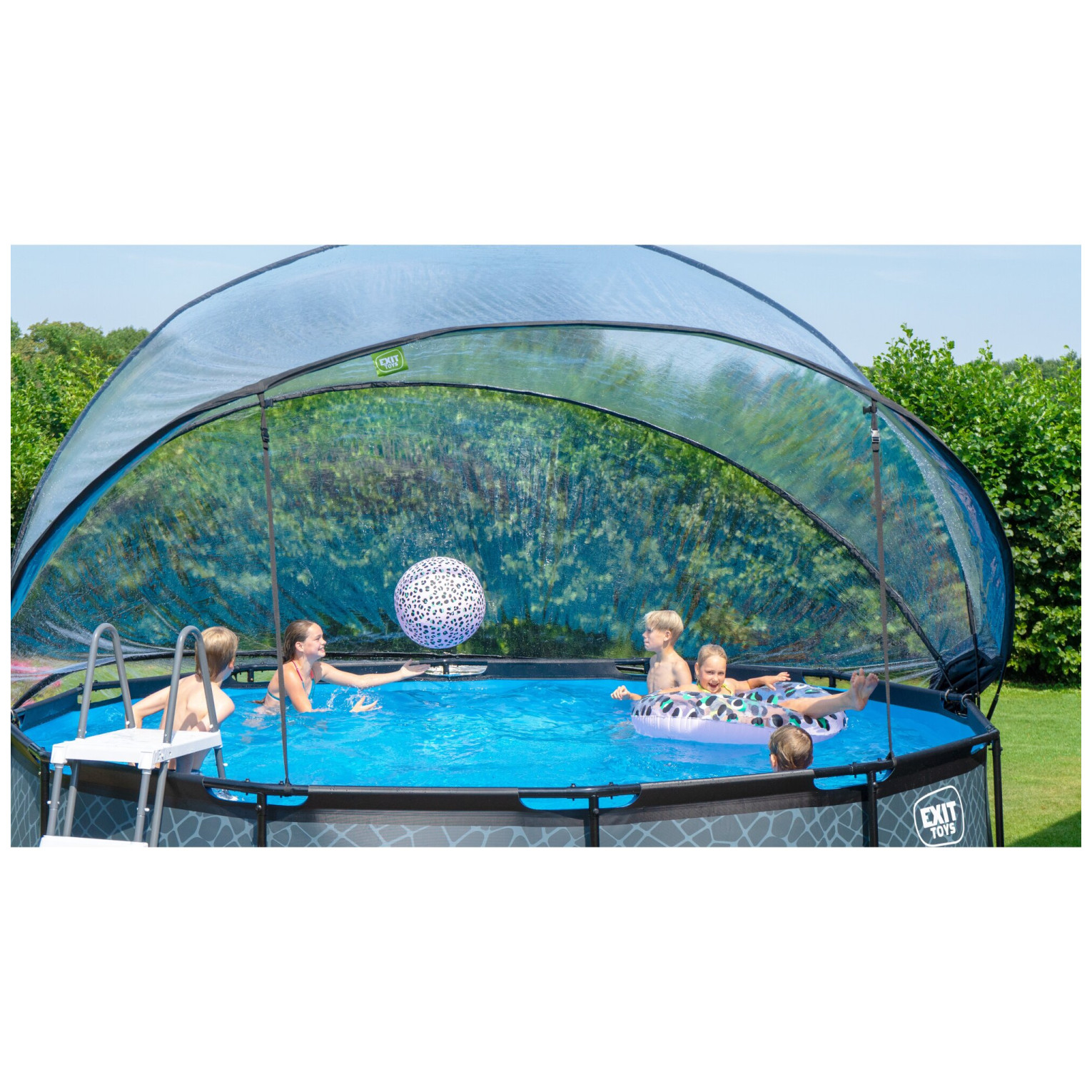 EXIT Stone zwembad ø450x122cm met zandfilterpomp en overkap