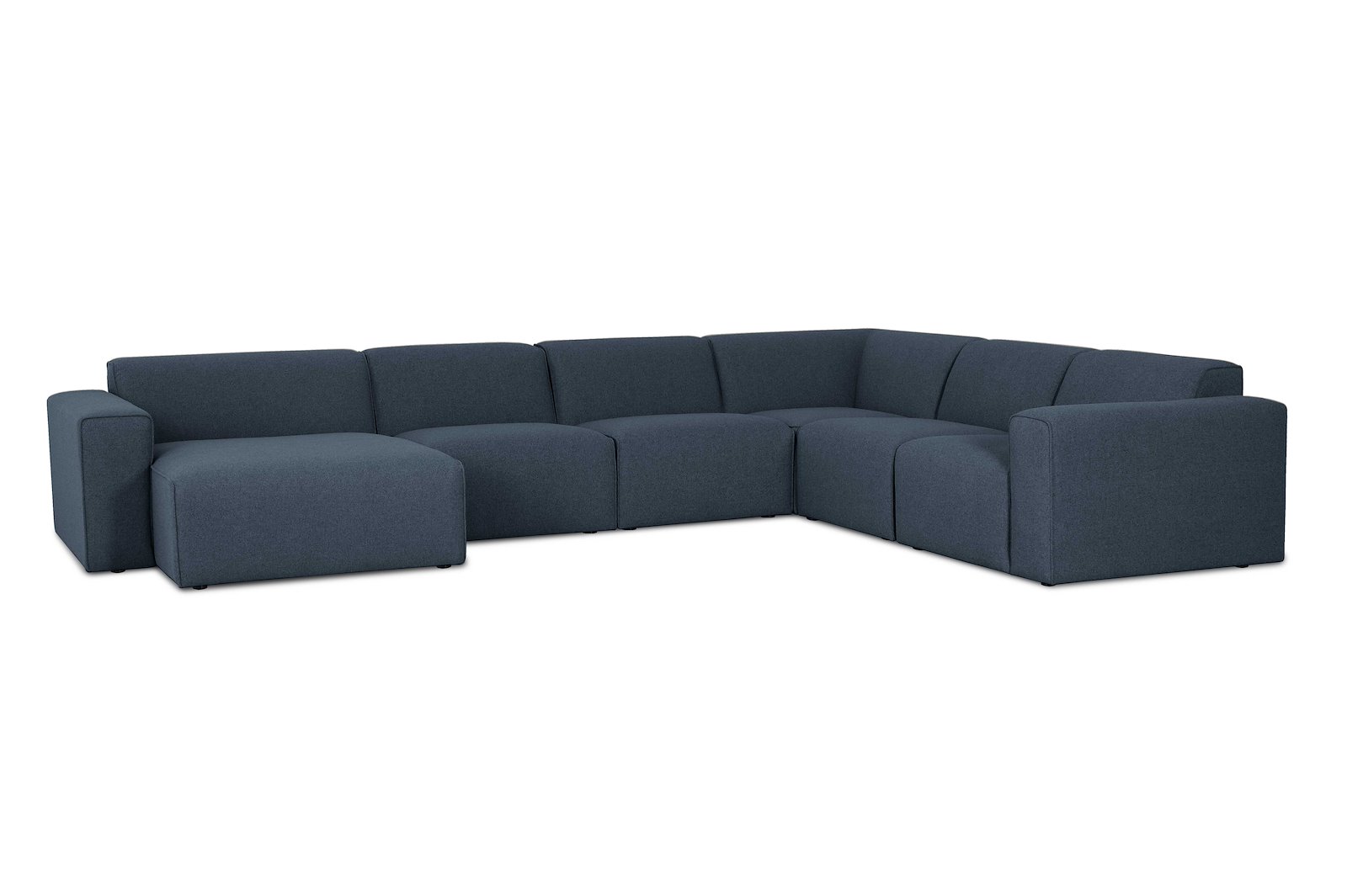Styl U-sofa Sjeselong venstre, 2-seter og 2-seter høyre. Tekstil Lombardo 16/2 Dark Blue med sorte ben.