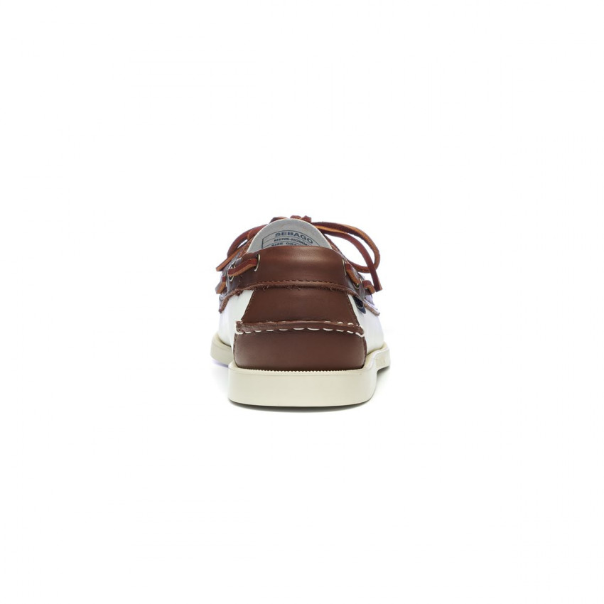 DOCKSIDES CUIR White Brown-Chaussures bateau pour homme en cuir blanc marron Portland