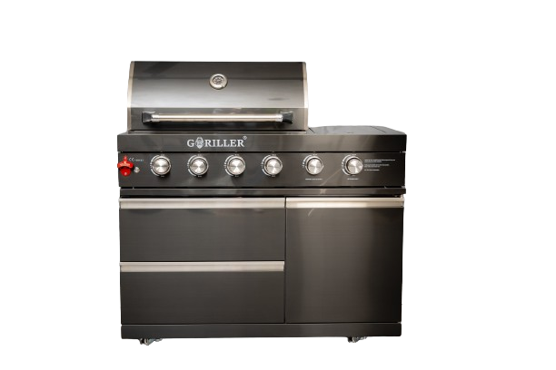 GORILLER GrillMaster 130x58x90 4-pits + zijbrander + achterbrander (incl. draaispit en binnenverlichting)