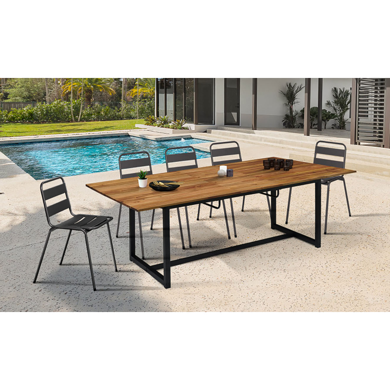 Pratik Garden Table extensible  noir/bois - 160/200x80x75 cm