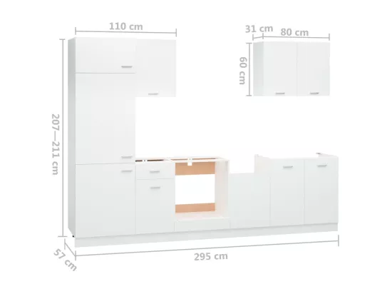 Ensemble de meubles de cuisine 7 pcs Blanc Aggloméré