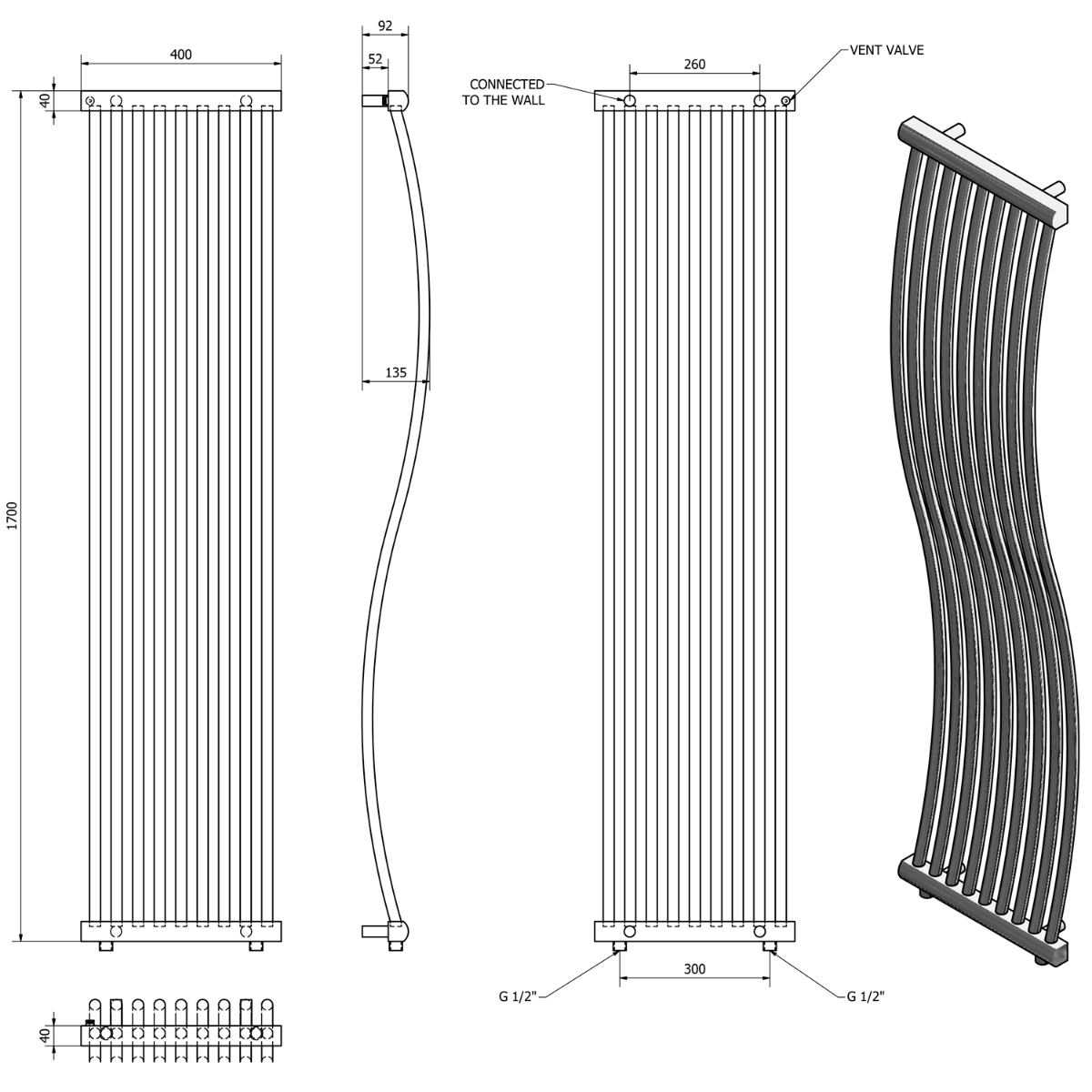 Sapho Onda handdoekradiator chroom 40x170cm 425W