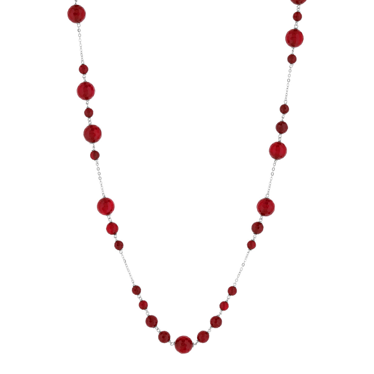 Sautoir argent 925 pierres rouges imitation 81 cm