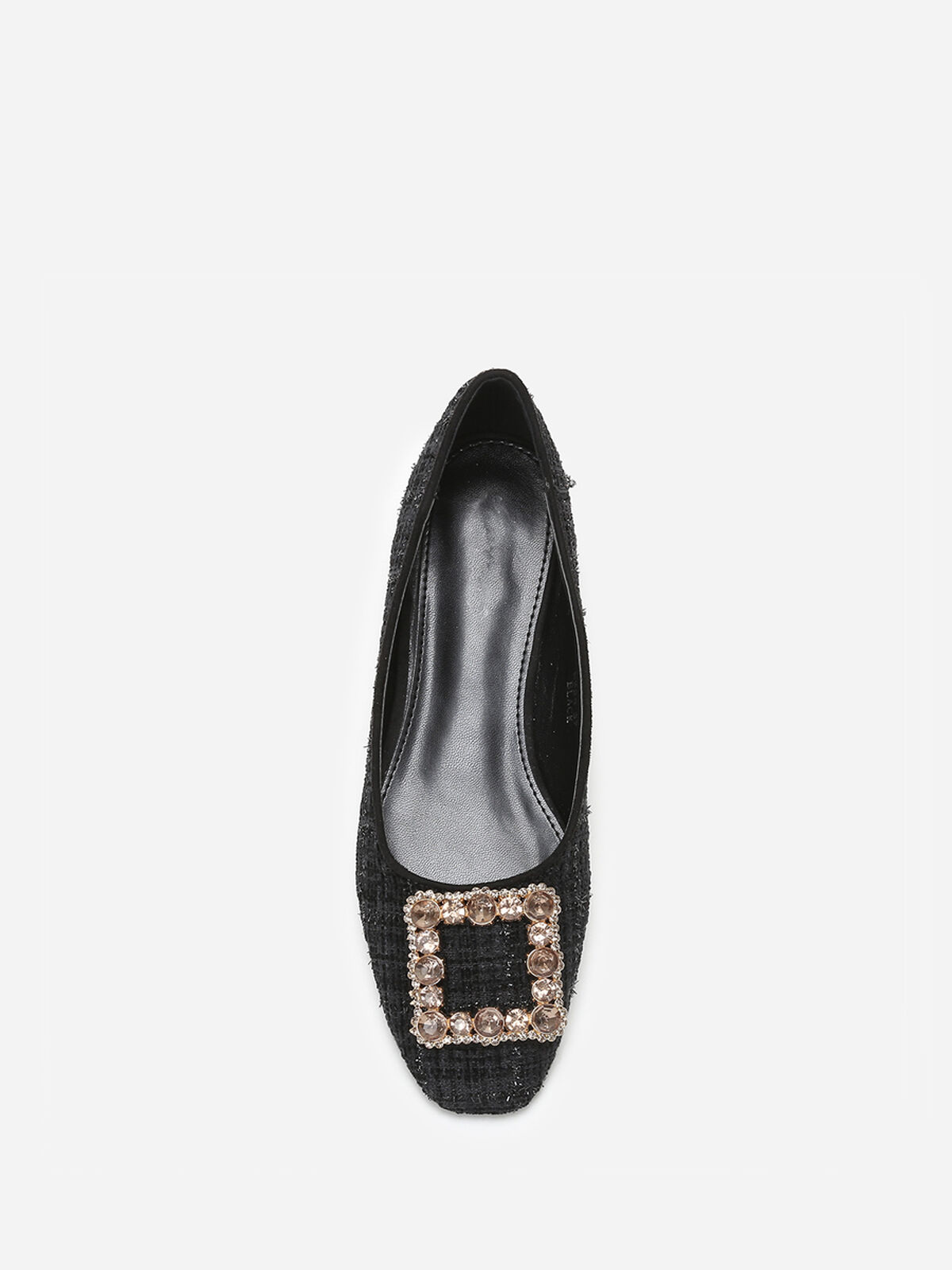 Ballerines en tweed avec bride bijou- Noir