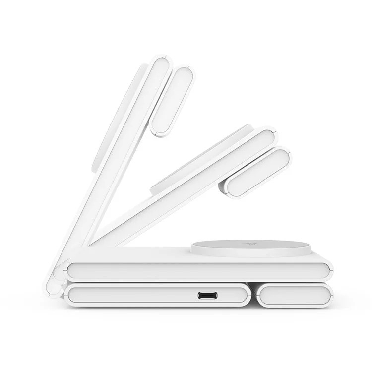 (15W) 3in1 MagSafe Ladegerät Qi2 Wireless Charger Faltbarer Ladeständer für Apple Watch / Smartphone / AirPods - Weiss