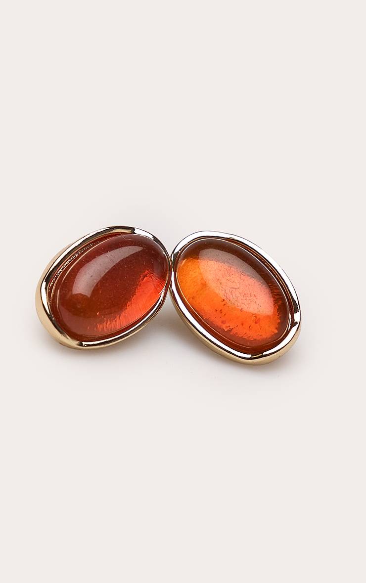 Doré Boucles D'oreilles Clous Ovales En Ambre