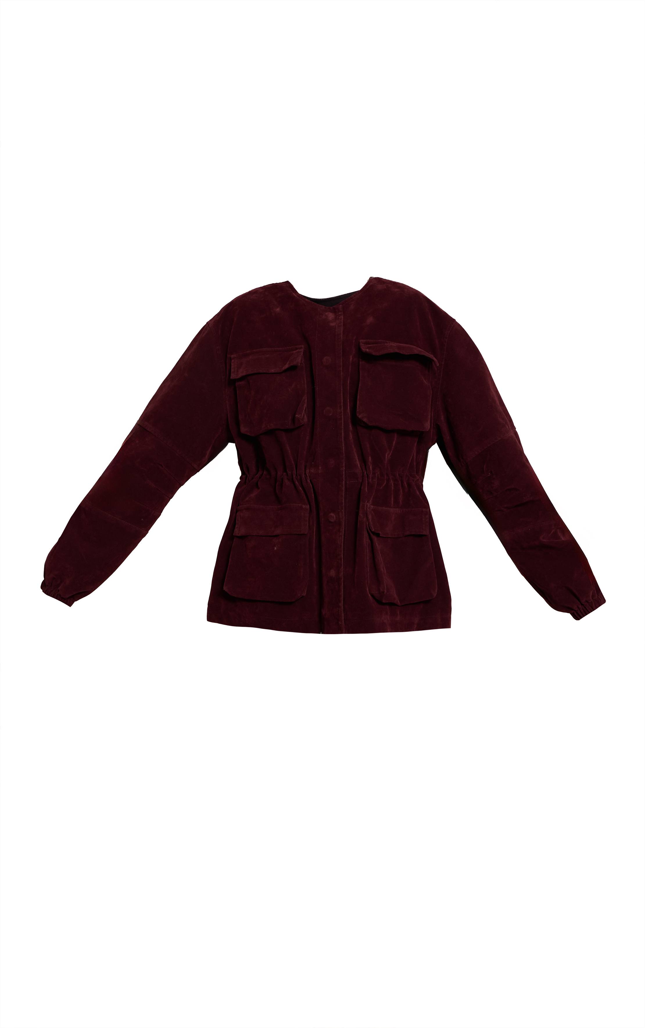 Rouge Bordeaux Veste Structurée En Synthétique Avec Poches Détaillées Et Taille Ajustable