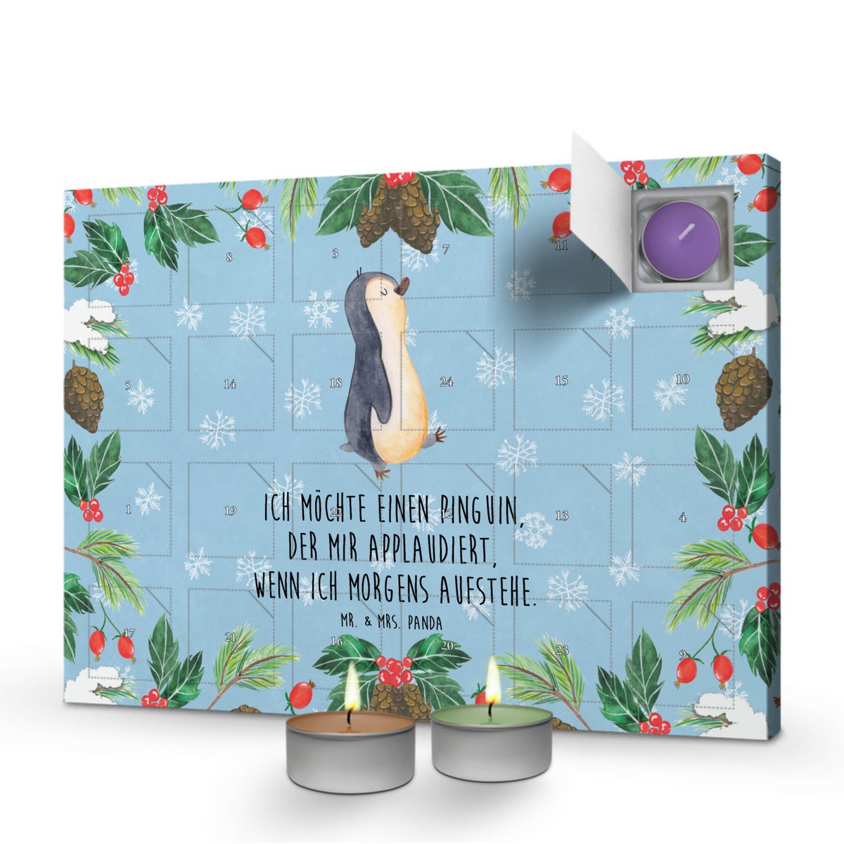 Mr. & Mrs. Panda Geurkaars Adventskalender Pinguïn Marching - Pastelblauw