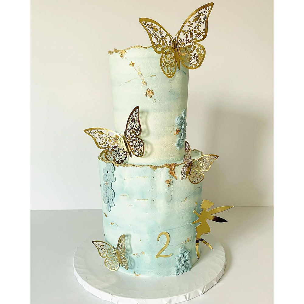 (12-tlg. Set) Kuchenstecker Schmetterling Tortenstecker Topper Dekoration für Torten / Kuchen - Roségold