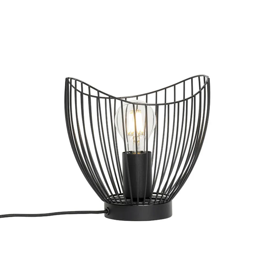 Qazqa tafellampen pua zwart e27