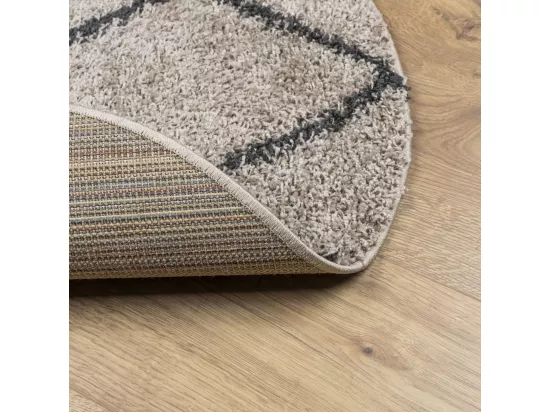 Tapis shaggy à poils longs moderne beige et anthracite ø 100 cm