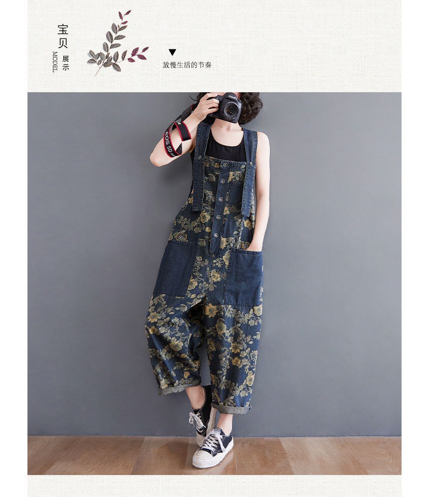 Lewwe - Denim overall met bloemenprint