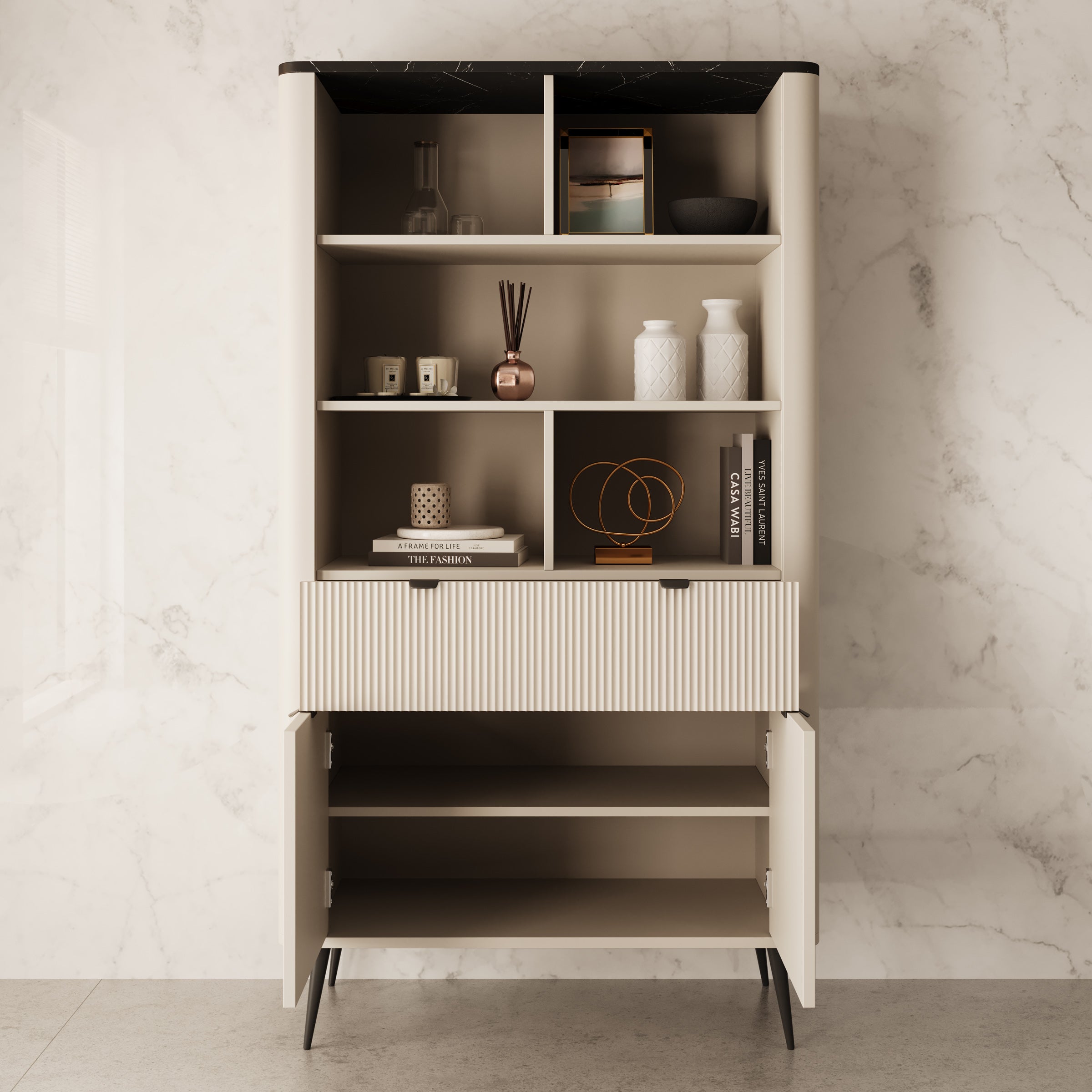Mace - Boekenkast - Beige - 90x40x163 cm