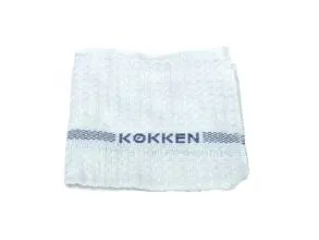 Karklud 40x40 cm Hvid med Blå tekst til køkken,10 pk x 25 stk/krt