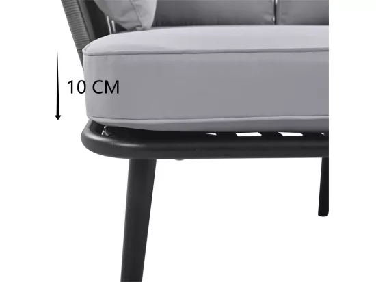 Bain de soleil，canapé de jardin - en acier galvanisé et corde tressé - 2 places - Gris