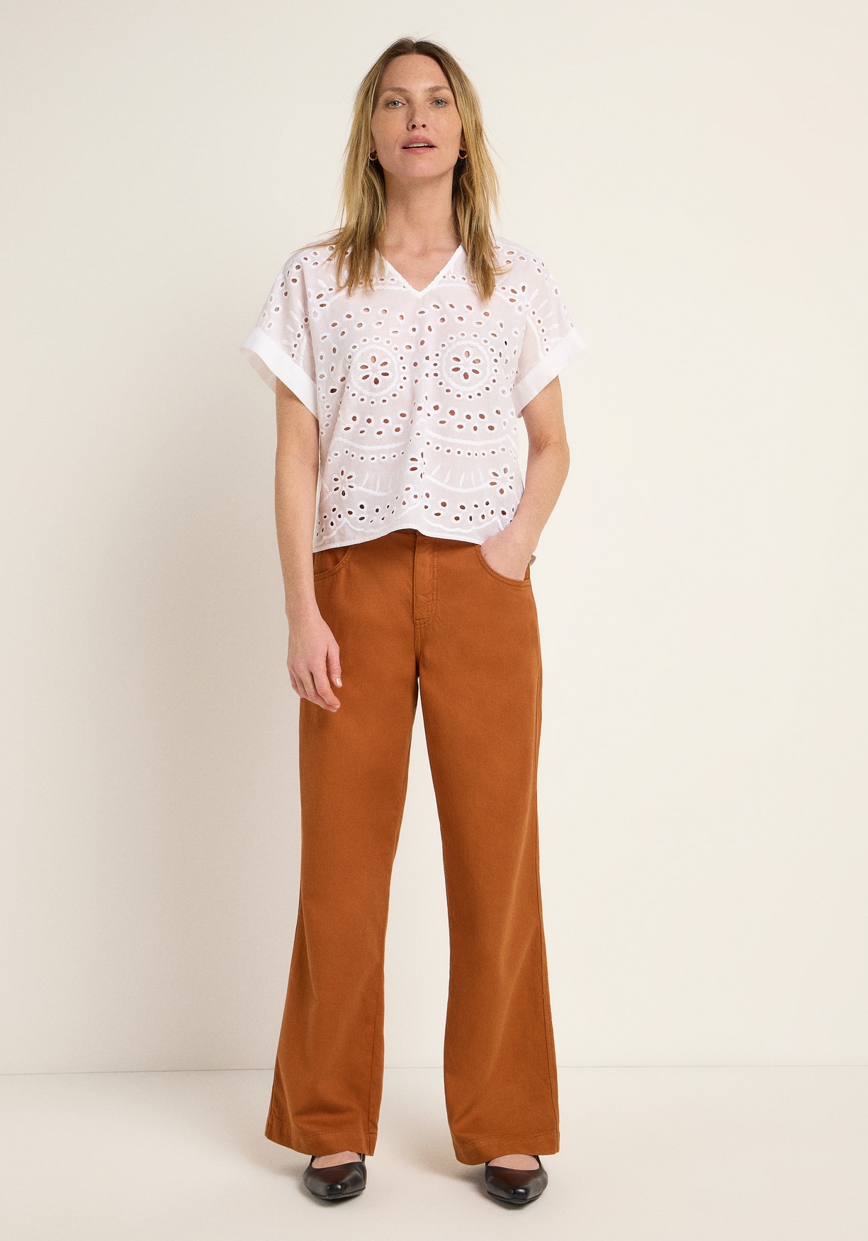 Lanius Blusenshirt mit Stickerei Off White/Anglaise