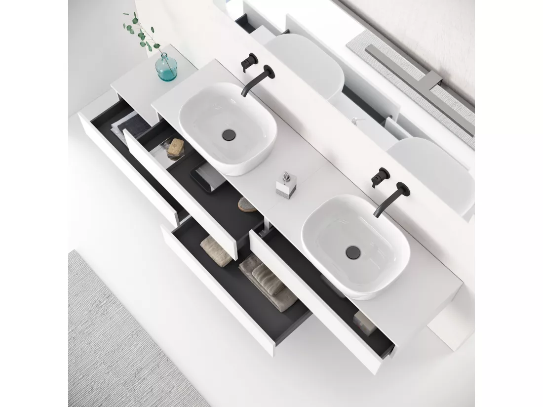 Composition double vasque 9 pieces ASTRA blanc mat