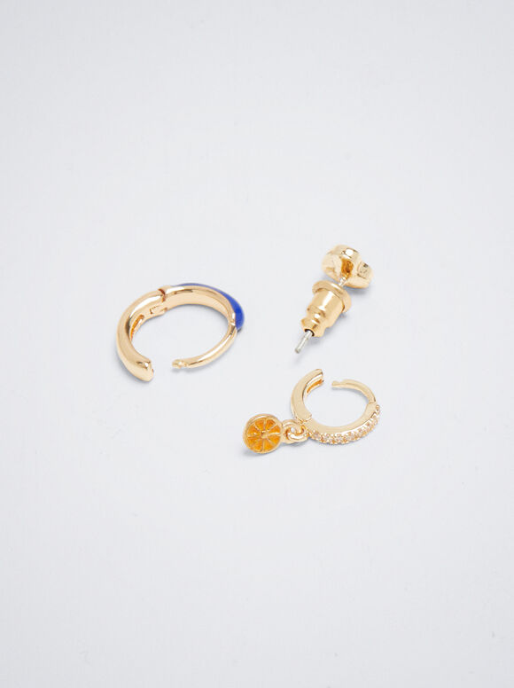 Conjunto de brincos de argola com zircônias - Multicor