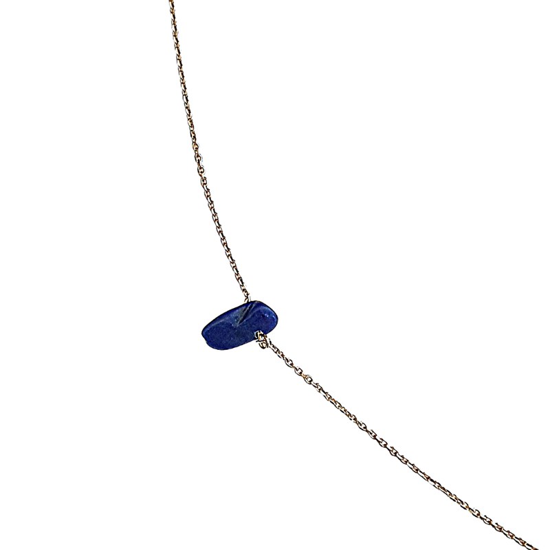 Collier Caillou Lapis lazuli femme or 45 cm