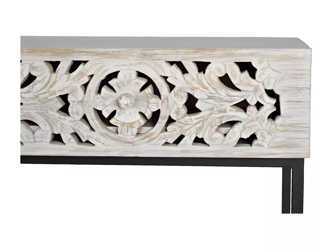 Console en manguier et pieds en métal vieilli noir et blanc Blanco.Giner y Colomer.77x30x120