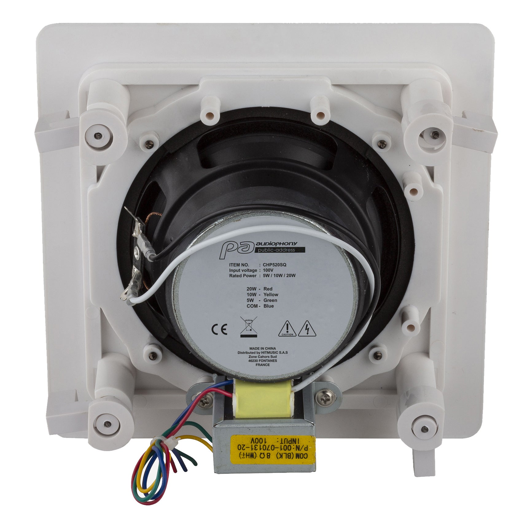 Audiophony CHP520SQ 5 inch plafondspeaker vierkant wit 20W-100V/8 Ohm (per stuk)