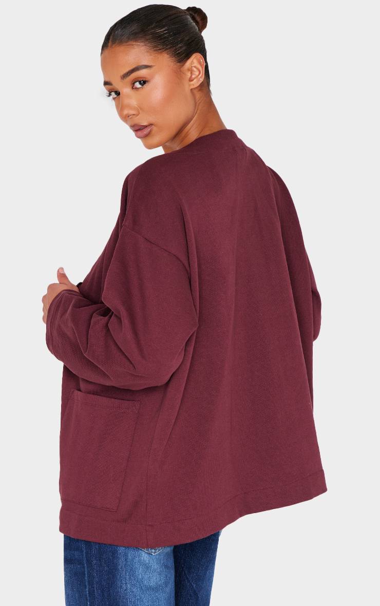 Rouge Bordeaux Cardigan Sweat Boutonné En Molleton Premium