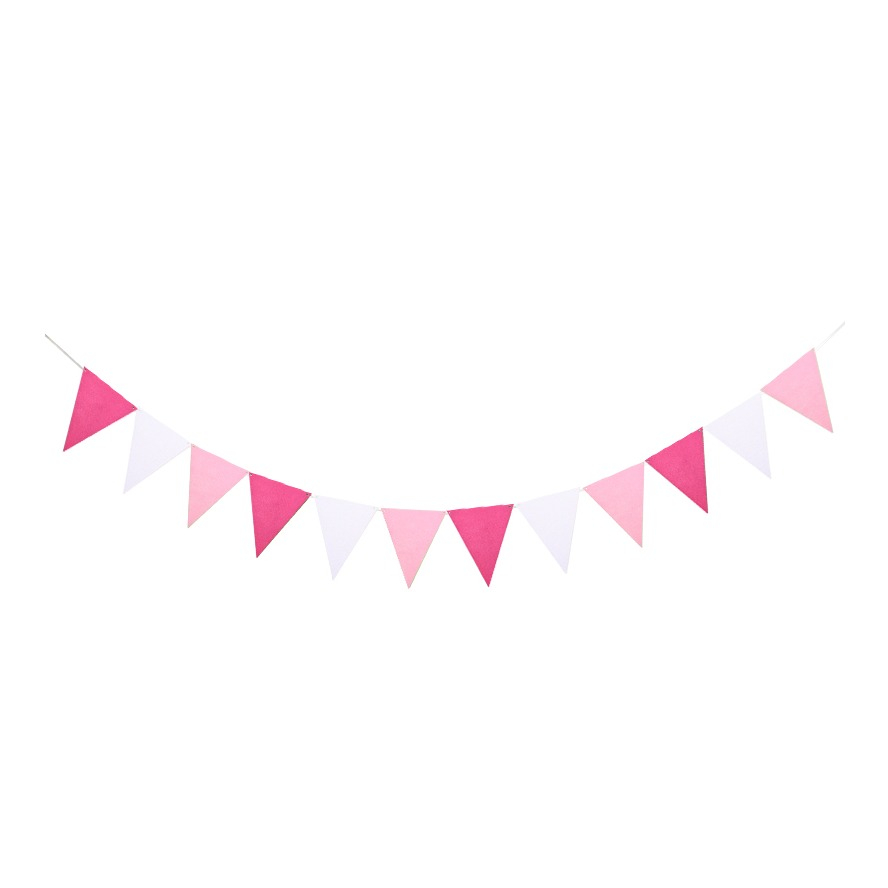 (2.5m) Filz Wimpelkette Fahnen Girlande Party Dekoration Accessoire - Rosa / Weiss / Pink