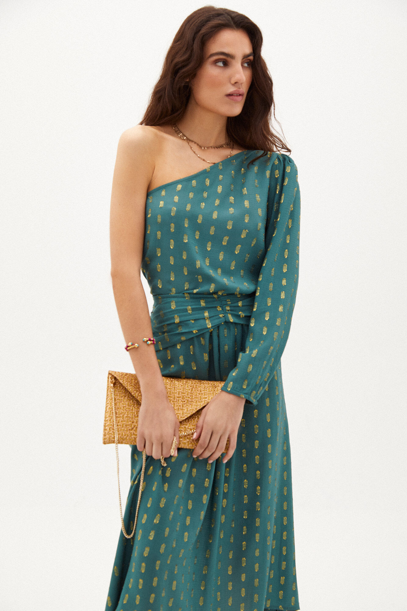 Top assimétrico Carina com lurex - Verde