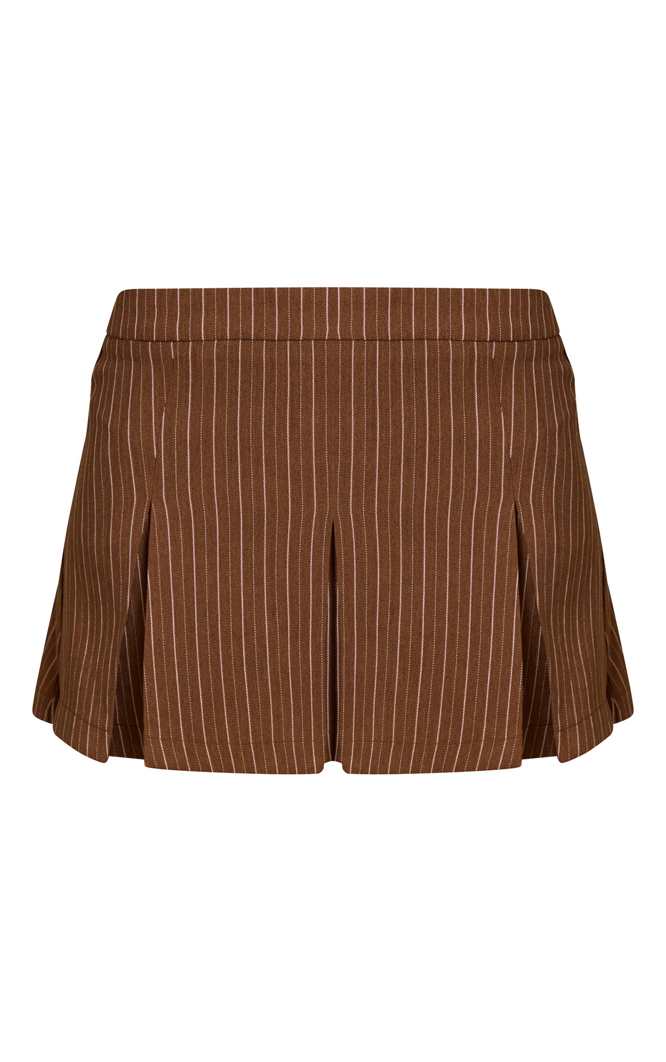 Chocolat Jupe Mini Plissée En Chevrons Tissés Ajustée