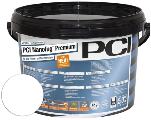 PCI Nanofug® Premium variabele flexibele voegmortel voor alle tegels en natuursteen, wit, 5 kg