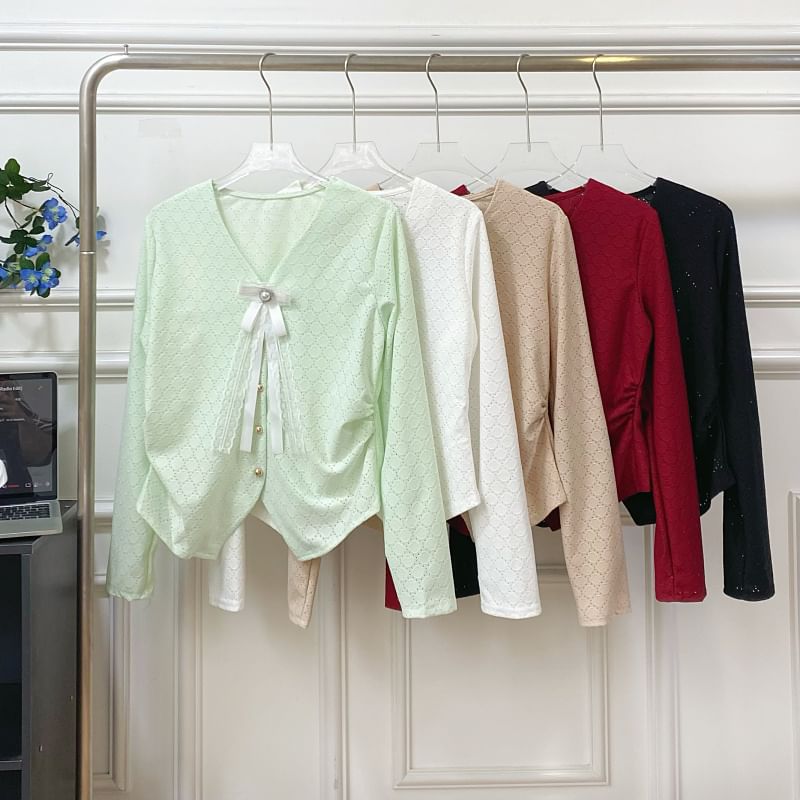 Iasia - Blouse met V-hals, strik en split aan de voorkant