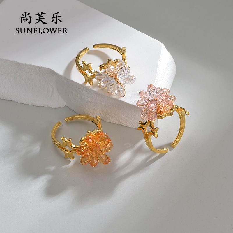 Shangfleur - Open ring met kunstkristal en bloem