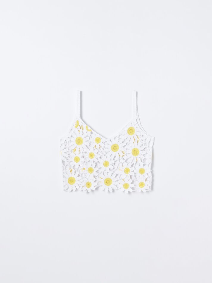 Top de crochê Daisy - Amarelo/branco