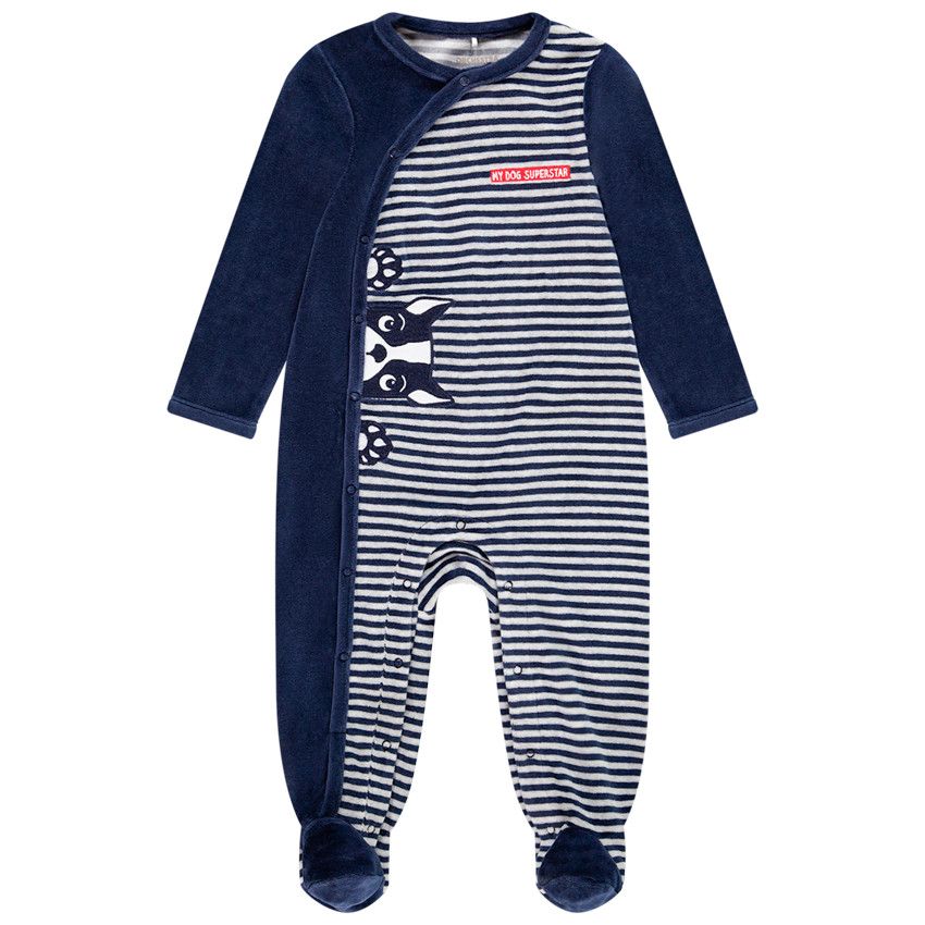 Dors-bien en velours motif bouledogue pour bébé garçon - Bleu marine