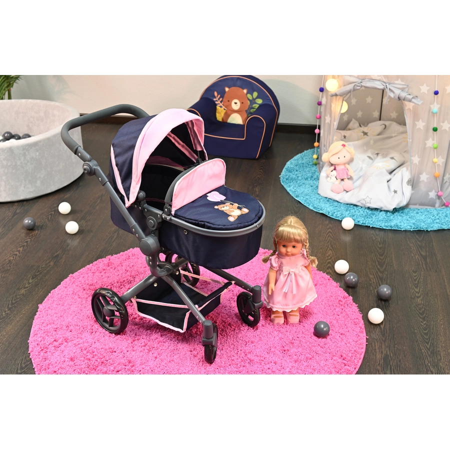 knorr toys® Puppenwagen Boonk - Navy pink bear blau
