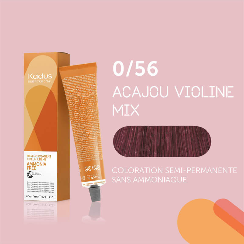 Coloration semi-permanente sans ammoniaque 0/56 acajou violine intense Kadus 60ML