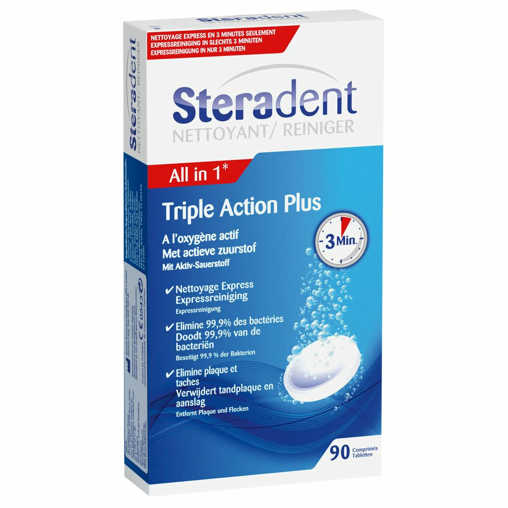 4x Steradent Triple Action Plus Kunstgebit Reiniger90 tabletten
