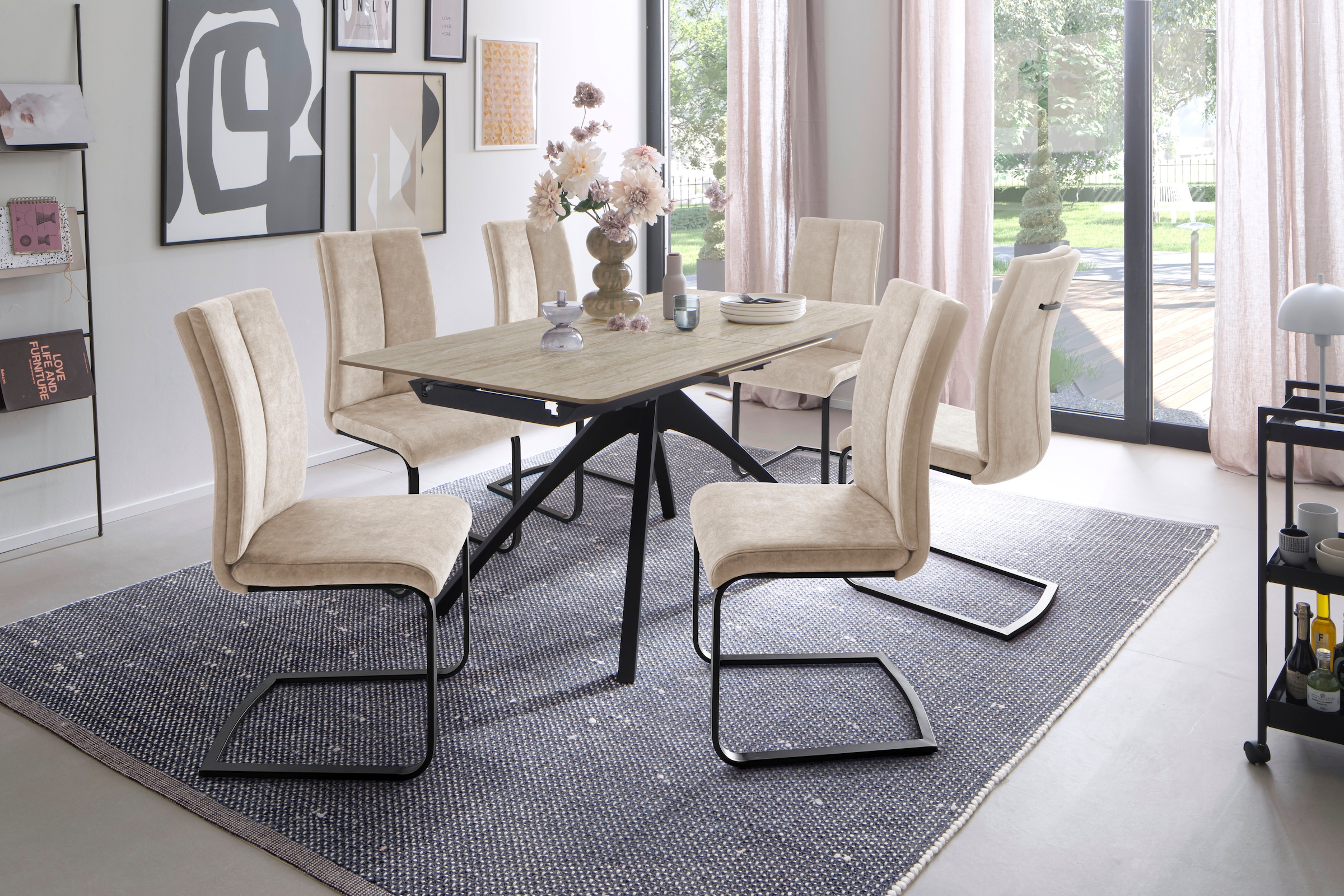 MCA furniture Freischwinger »Hudson Schwingstuhl 4er Set« (Set) 4 Stk.Flachrohr,Vintage-Veloursoptik,mit Griff,belastbar 140 kg