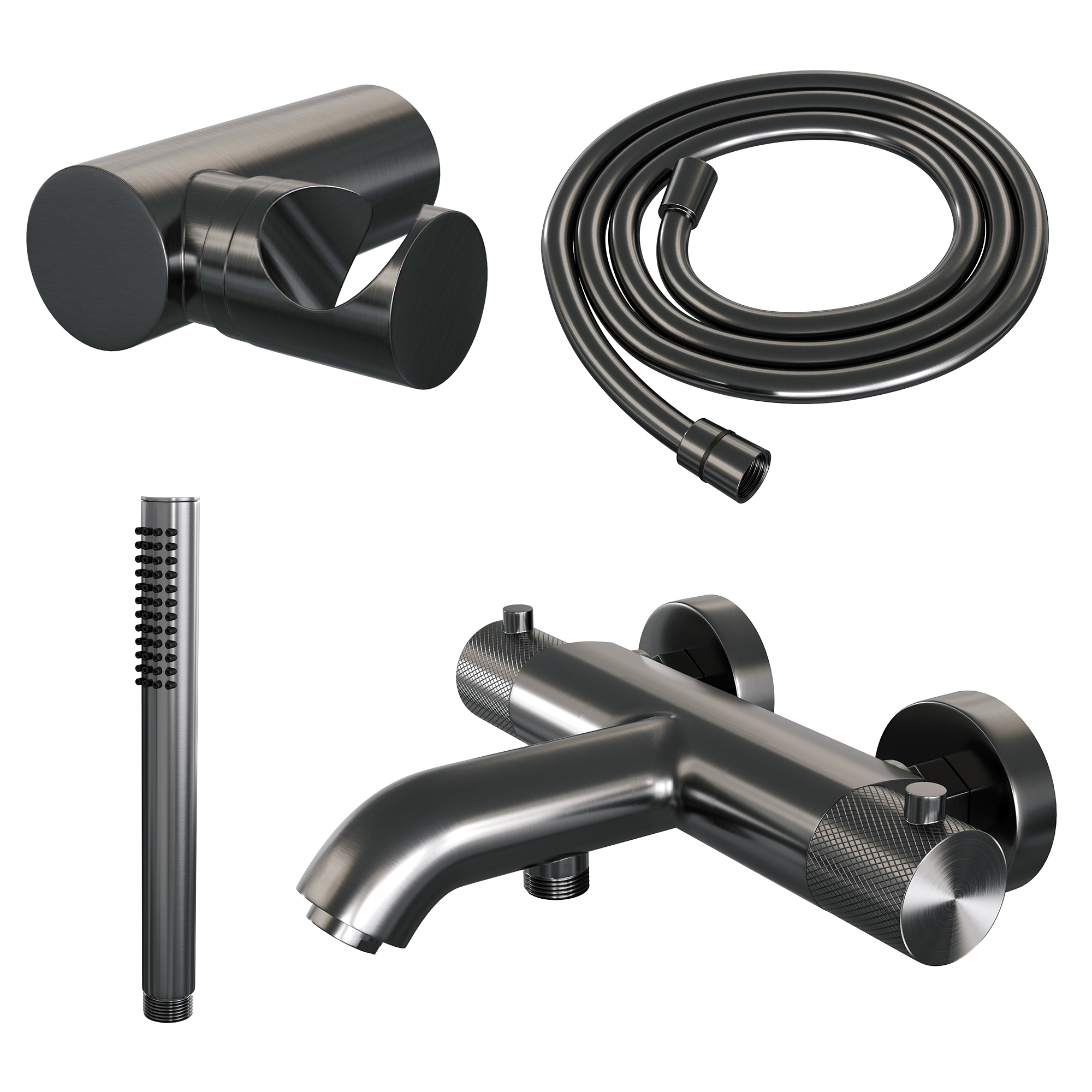 Brauer Gunmetal Carving thermostatische badkraan met wandhouder en staafhanddouche gunmetal geborsteld PVD