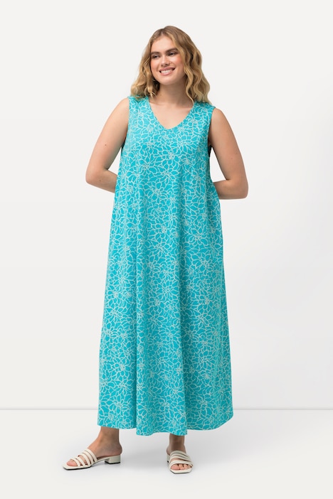 Maxikleid, gemustert, A-Linie, V-Ausschnitt, ärmellos