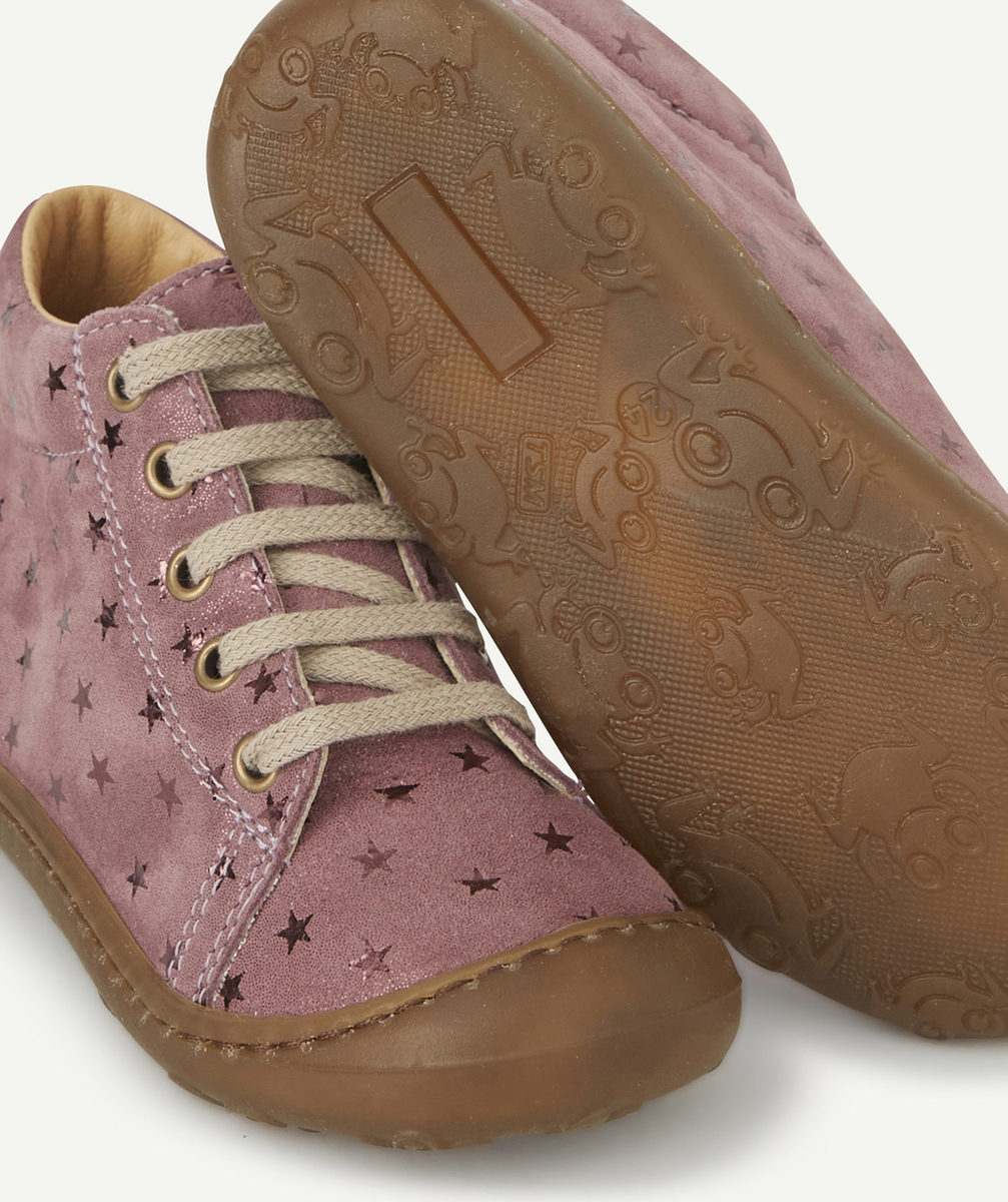 BOPYBOTTINES PREMIER PAS BÉBÉ EN CUIR MAUVE AVEC ÉTOILES