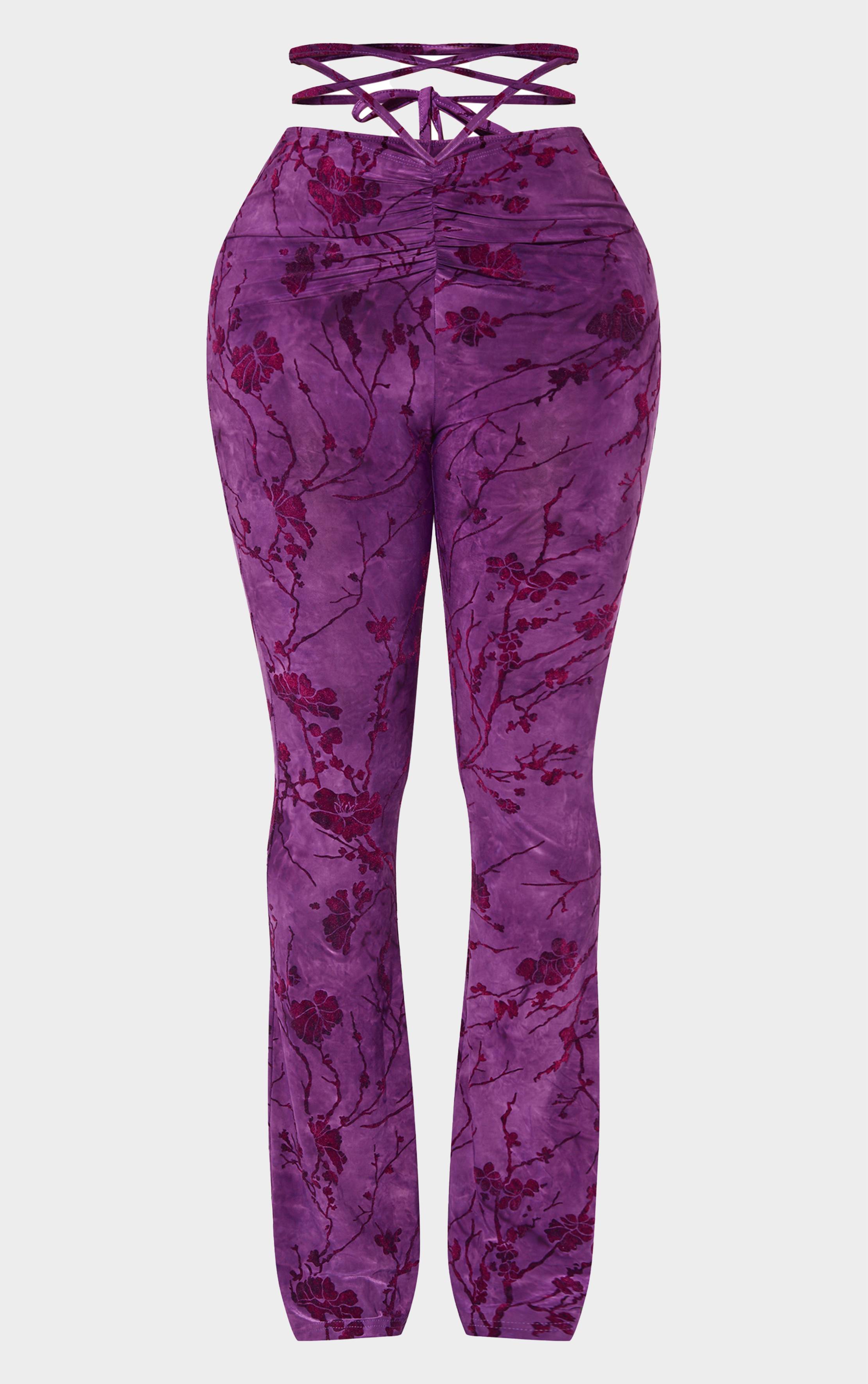 Prune Pantalon Coordonné Taille Basse Plissé En Dévoré Texturé Shape