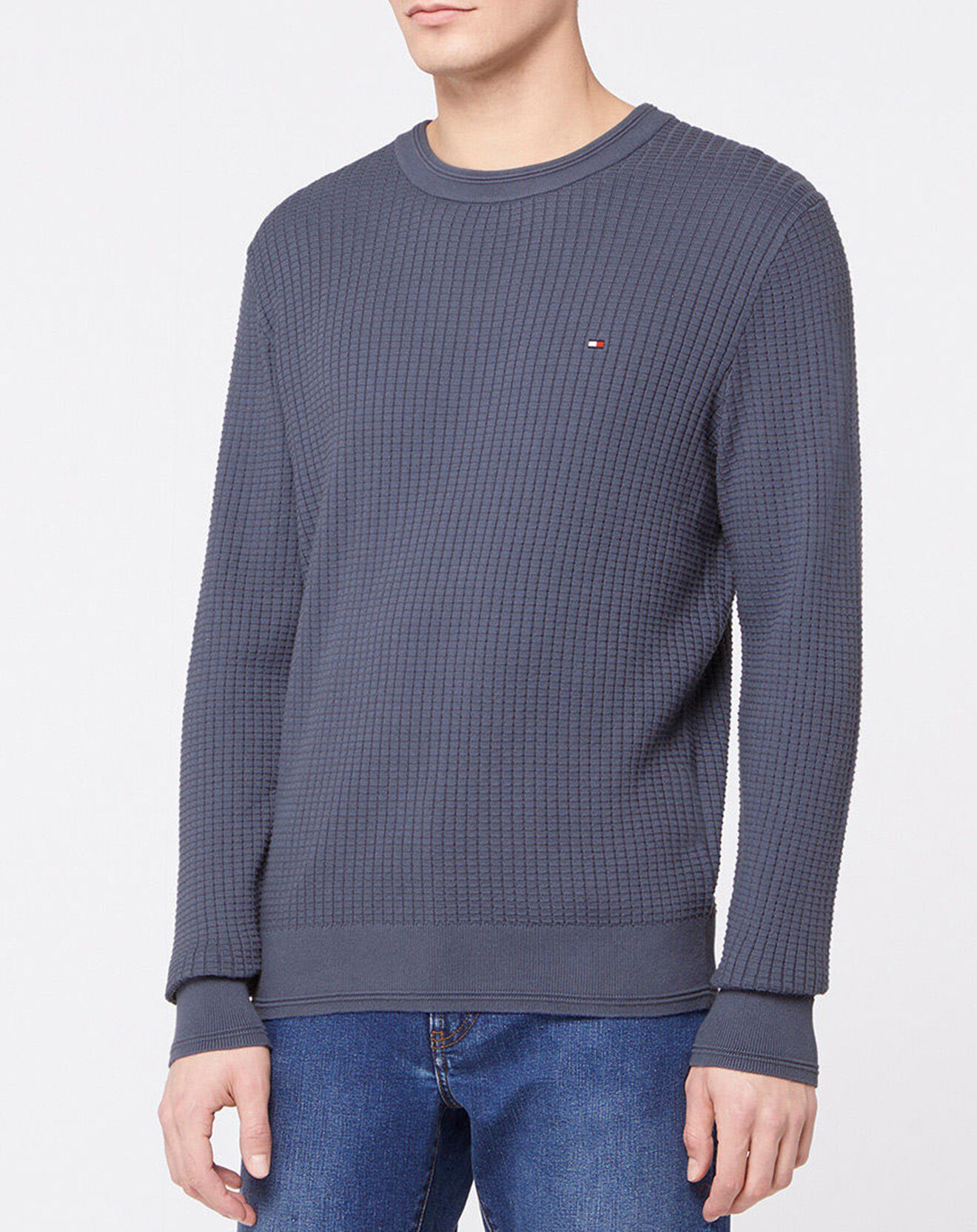Tommy Hilfiger Pull Grid Structure col rond bleu vintage