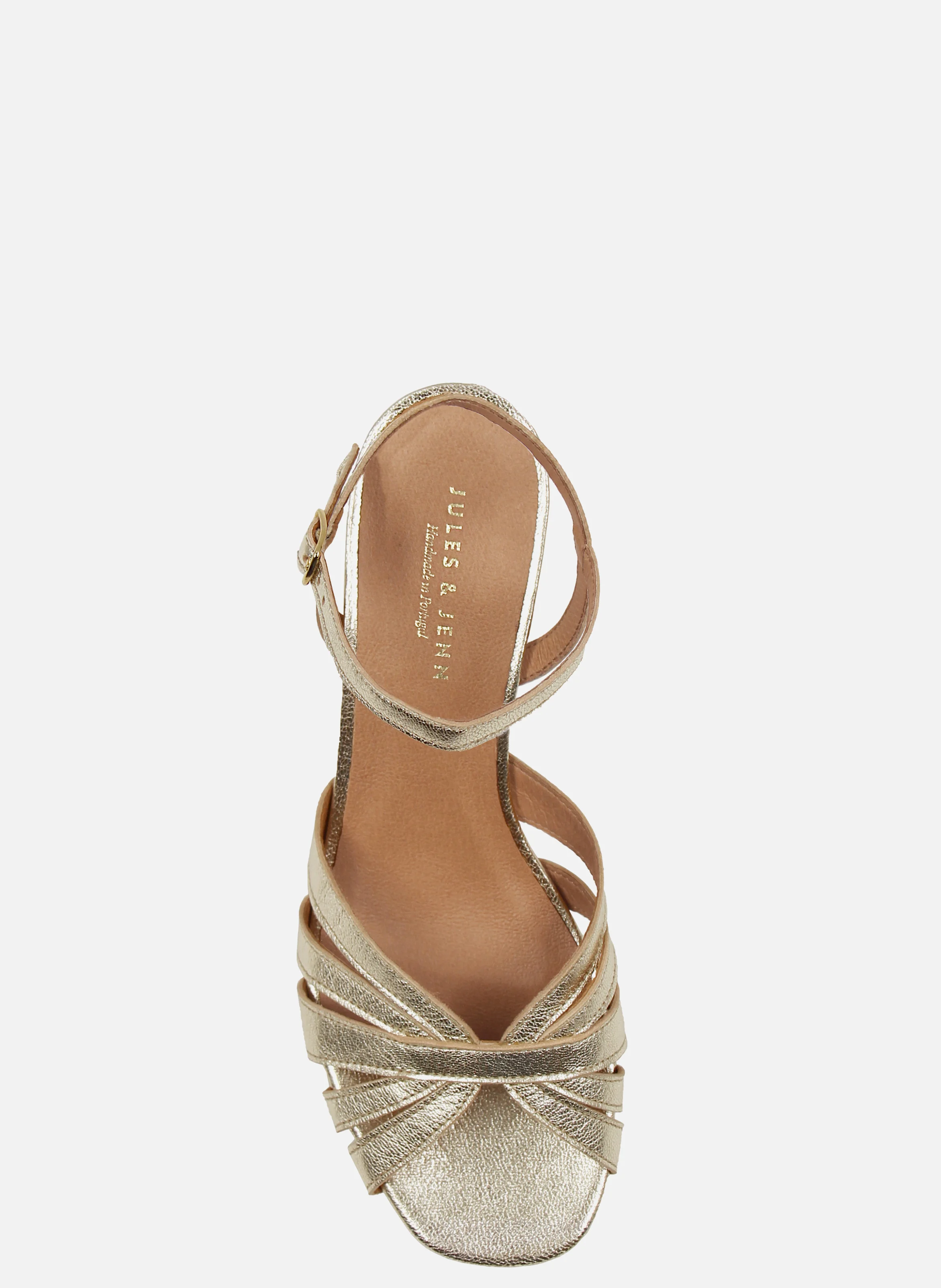 Sandales moyen talon brides cuir métalisé | Doré