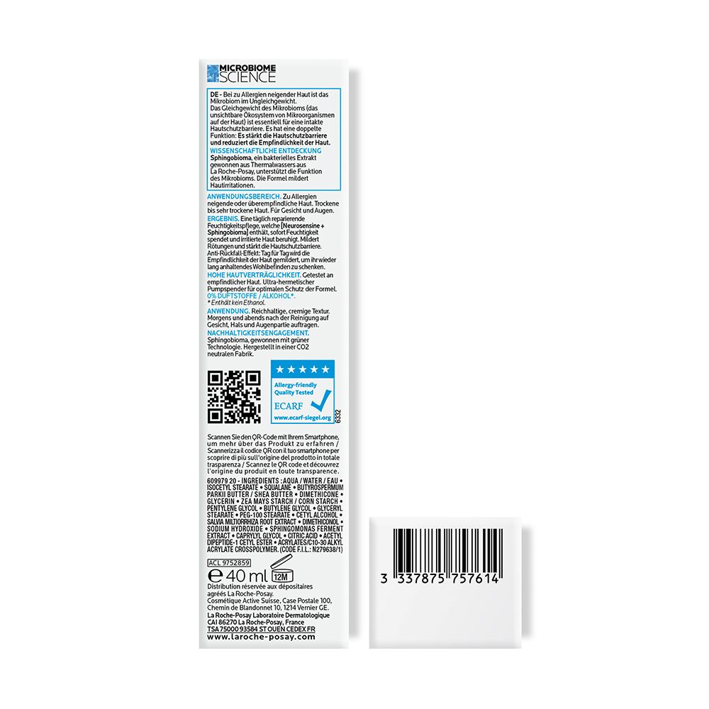 Toleriane Dermallergo Creme, feuchtigkeitsspendende Gesichtscreme für empfindliche, trockene und zu Allergien neigende Haut
