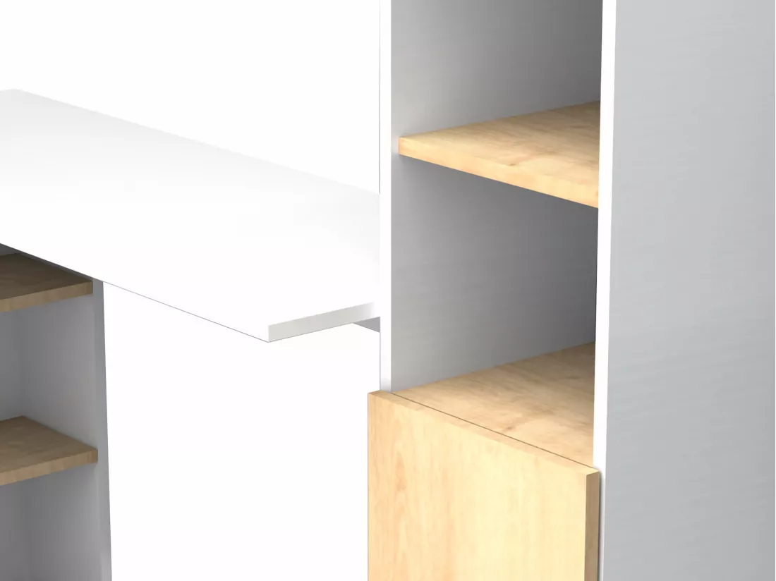 Bureau avec rangements - Coloris : Blanc et naturel - NAROCI