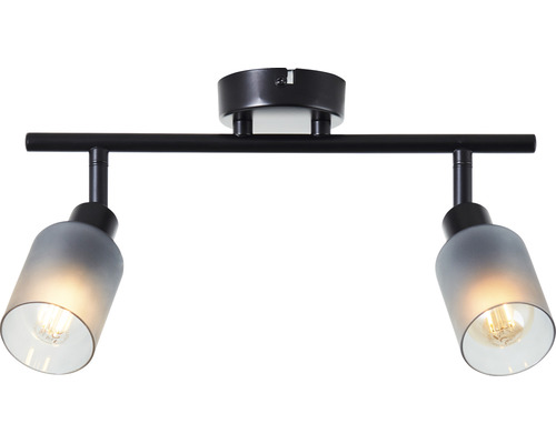 Plafondspot, 2-lichts, HxBxD 18x39,5x8 cm, zwart/rookglas