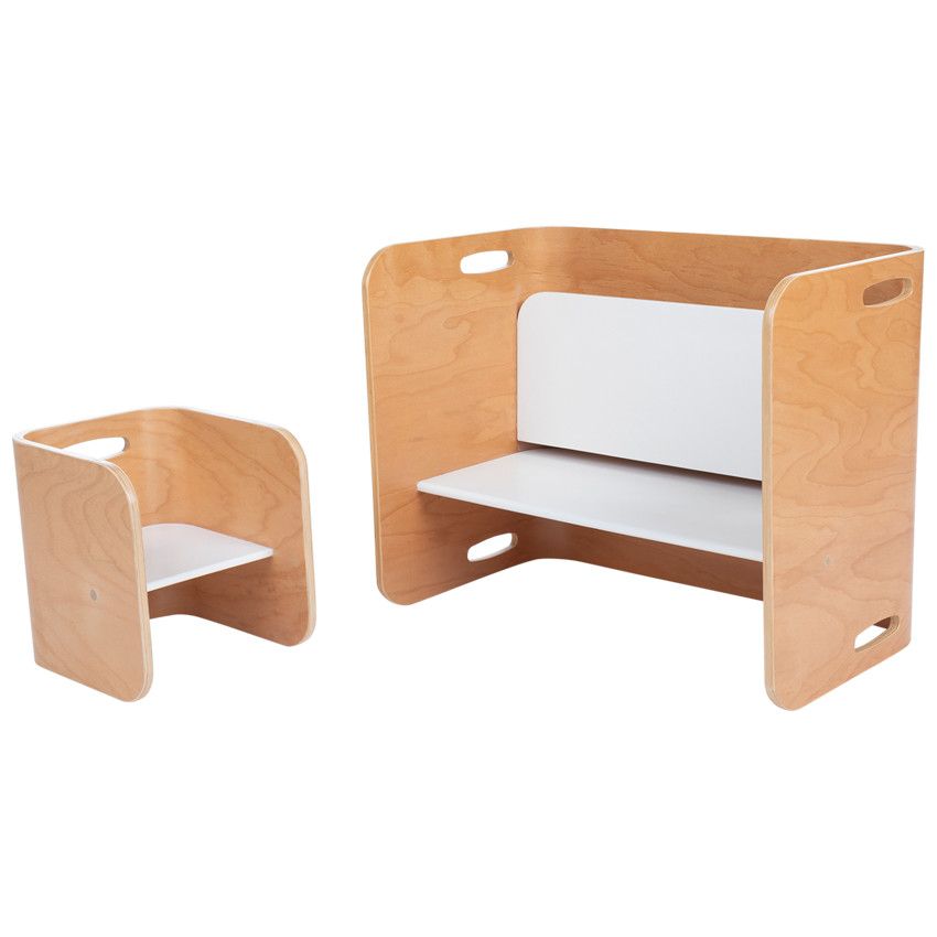 Meuble 3-en-1 bureau banc et table avec 1 chaise - Ecru
