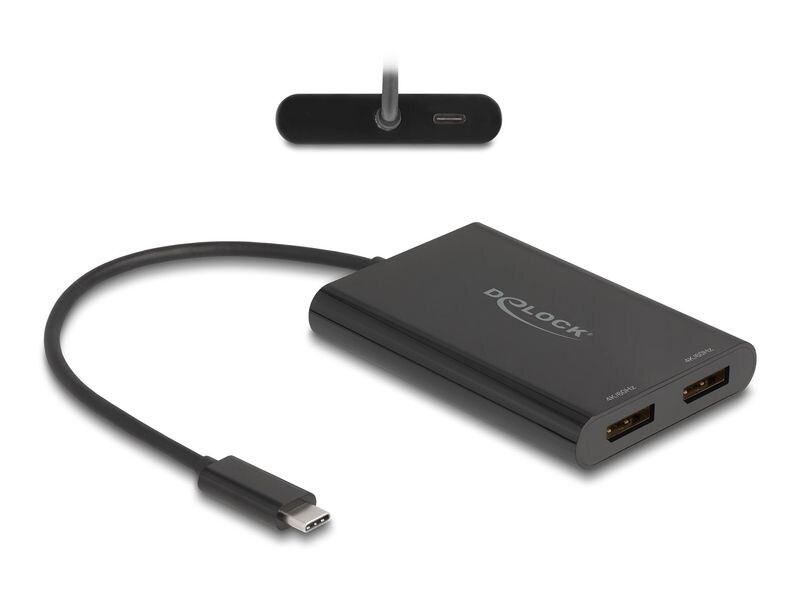 Delock Multiadapter USB-C zu 2 x DisplayPort 4K 60Hz Schwar Delock Adapter USB Type-C zu 2 x DisplayPort 4K 60 Hz mit DisplayLink Grafik und USB PD